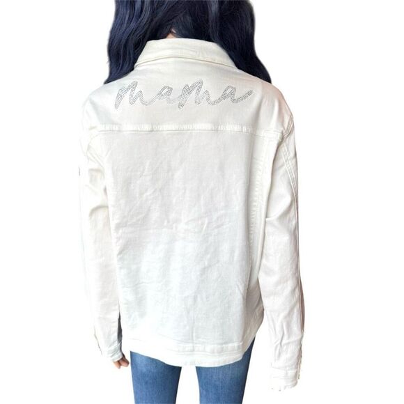 NWT Le La Lo Mama Bling White Denim Jacket Size Large - Picture 4 of 9